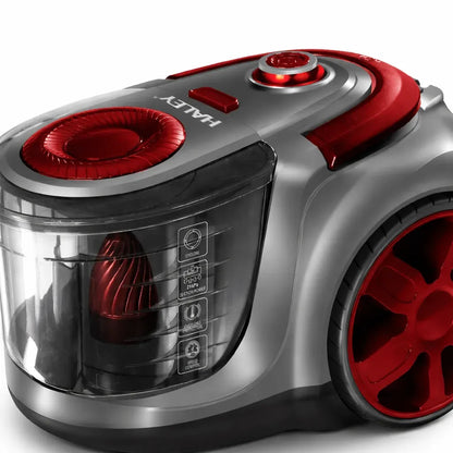 Aspirator fără sac HALEY, 3000W, recipient 4.5L, putere ciclonică, 200AW, filtrare multistrat, accesorii incluse, roșu/gri