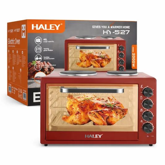 Cuptor electric HALEY 48L, 2000W, plită dublă 1000W + 600W, timer și ușă din sticlă