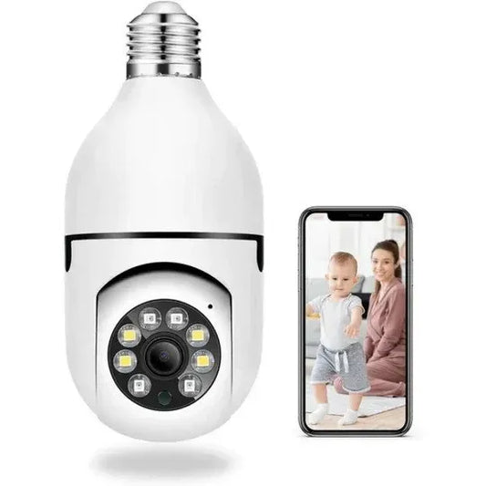 Cameră supraveghere WiFi tip bec E27, Full HD 1080P, vedere nocturnă, detecție mișcare și alarmă