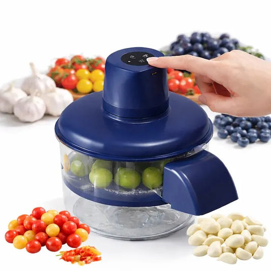 Aparat electric pentru curățat fructe și legume, fără fir, 50W, 5 lame inox, USB-C și baterie 1300mAh