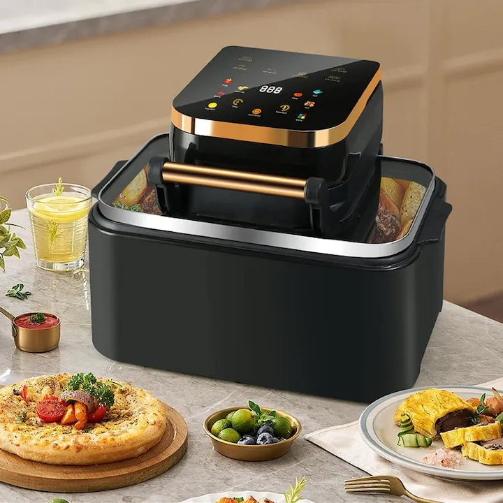 Air Fryer 15L, 2400W, Panou Touch Digital, Funcții Multiple, Gătire cu Aer Cald, Negru
