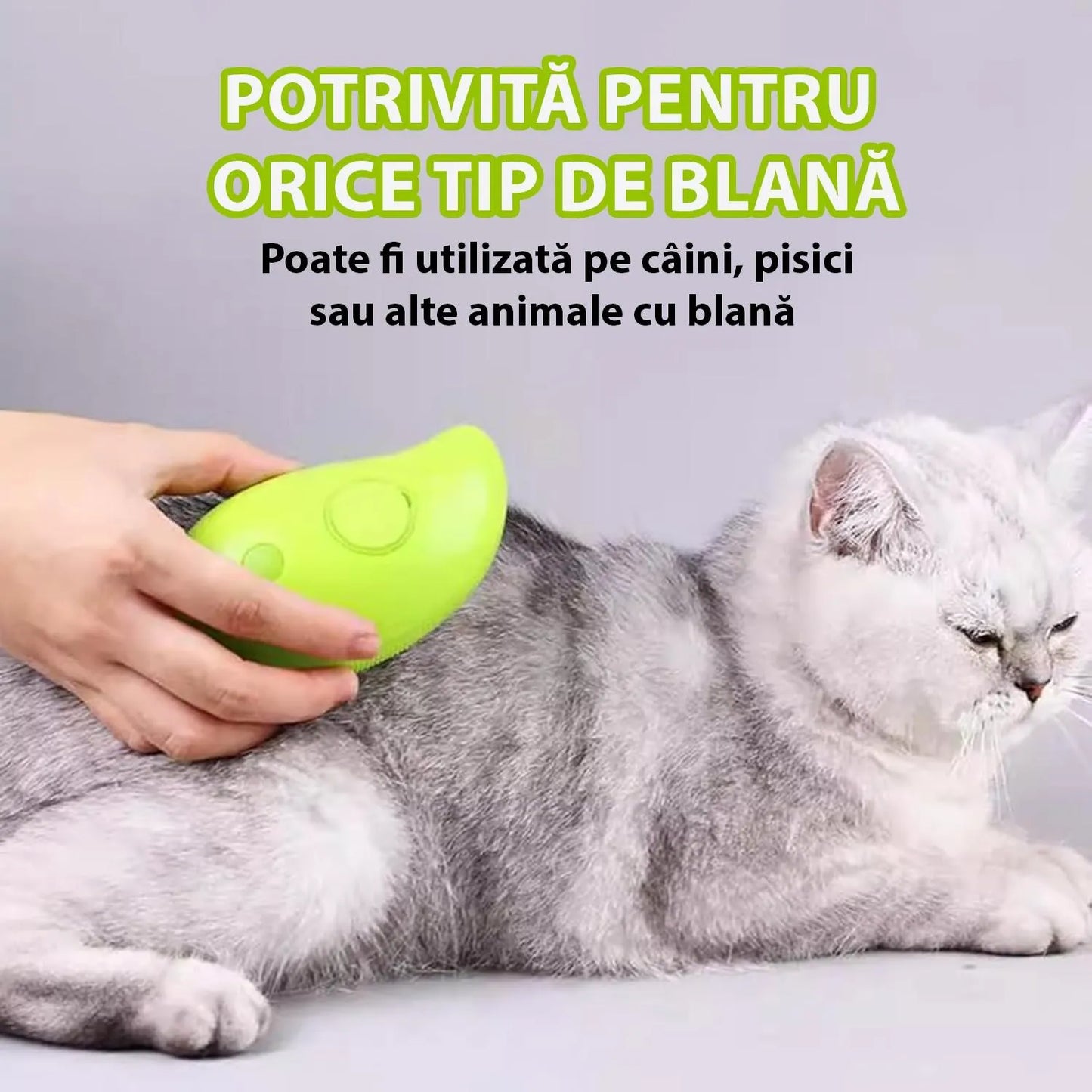 Perie 3 în 1 pentru animale de companie, cu aburi, pulverizator și dozator integrat, reîncărcare USB, pentru pisici și câini
