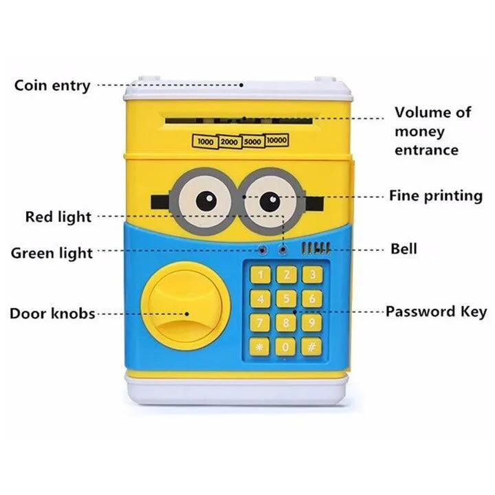 Pușculiță electronică tip ATM, cu cod PIN, depunere bancnote și monede, pentru copii