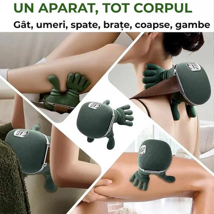 Aparat masaj 4D Shiatsu, pentru gât, umeri și picioare, încălzire 40–45°C, 3 moduri, fără fir