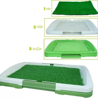 Litieră Puppy Potty Pad pentru animale de companie, gazon artificial, 3 straturi, tavă colectare, 48 x 35 x 6 cm