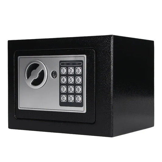 Seif electronic compact, 17 x 23 x 17 cm, cod PIN, cheie de rezervă și construcție metalică