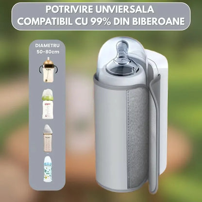 Încălzitor portabil biberoane, ecran digital, baterie 6000mAh, USB-C, temperatură reglabilă