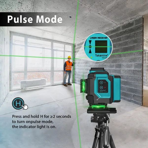 Kit nivelă laser 4D, linii verzi 4x360°, autonivelare, telecomandă, 2 baterii, trepied și servietă
