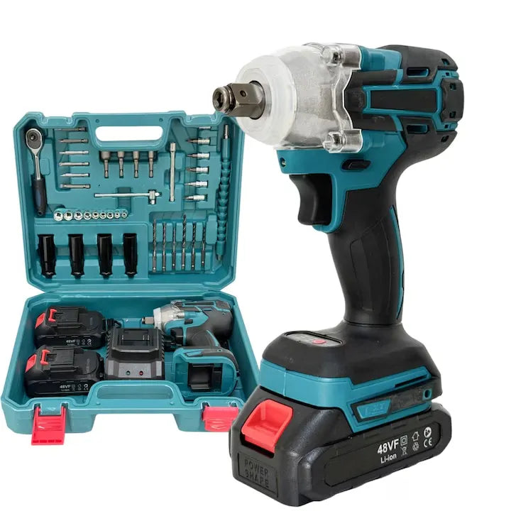 Mașină de găurit și înșurubat cu impact, 2 acumulatori 48V, 40 accesorii, 350 Nm, valiză transport