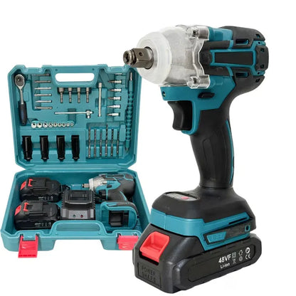 Mașină de găurit și înșurubat cu impact, 2 acumulatori 48V, 40 accesorii, 350 Nm, valiză transport
