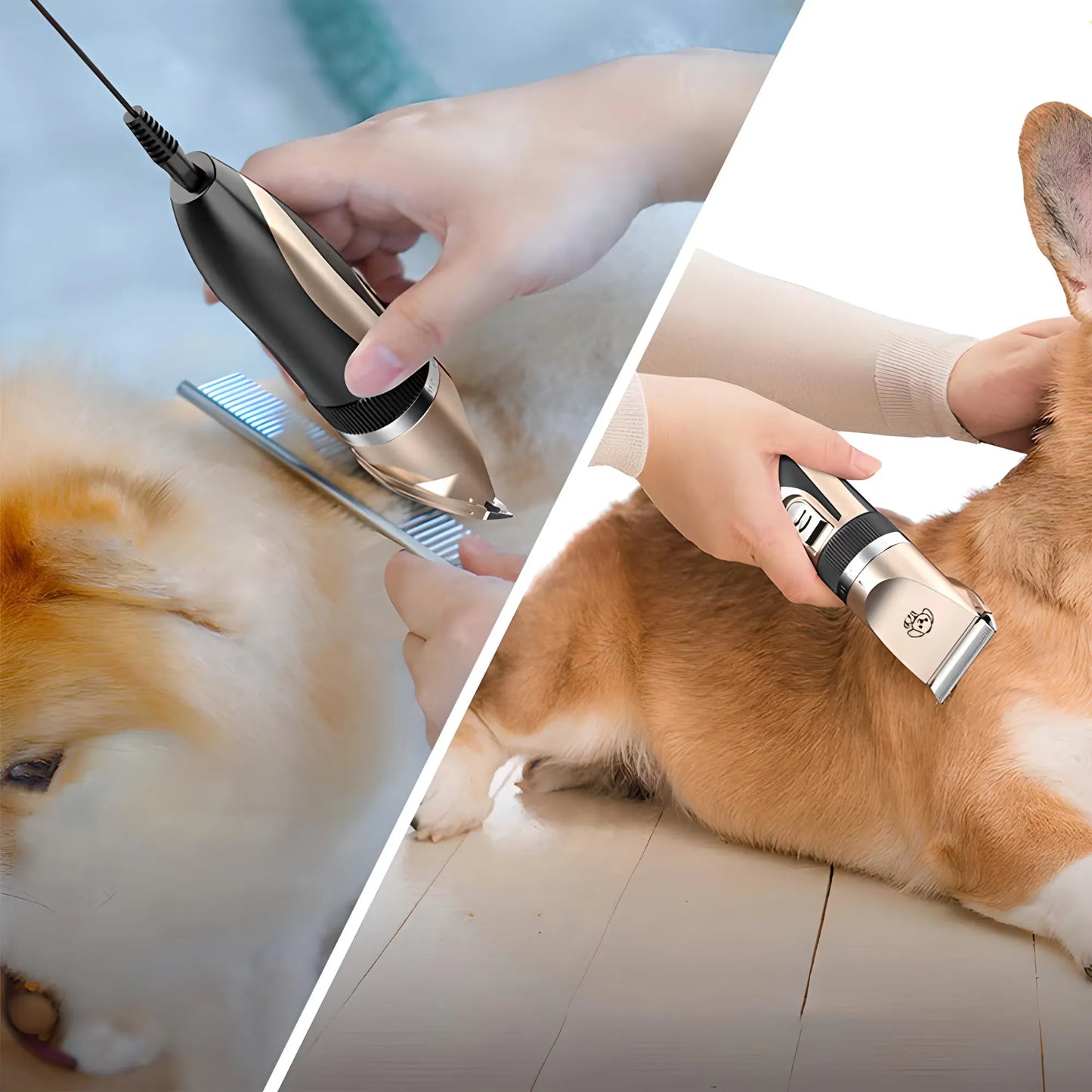 Set mașină de tuns animale 12 piese, fără fir, lame ceramică și titan, accesorii îngrijire câini și pisici