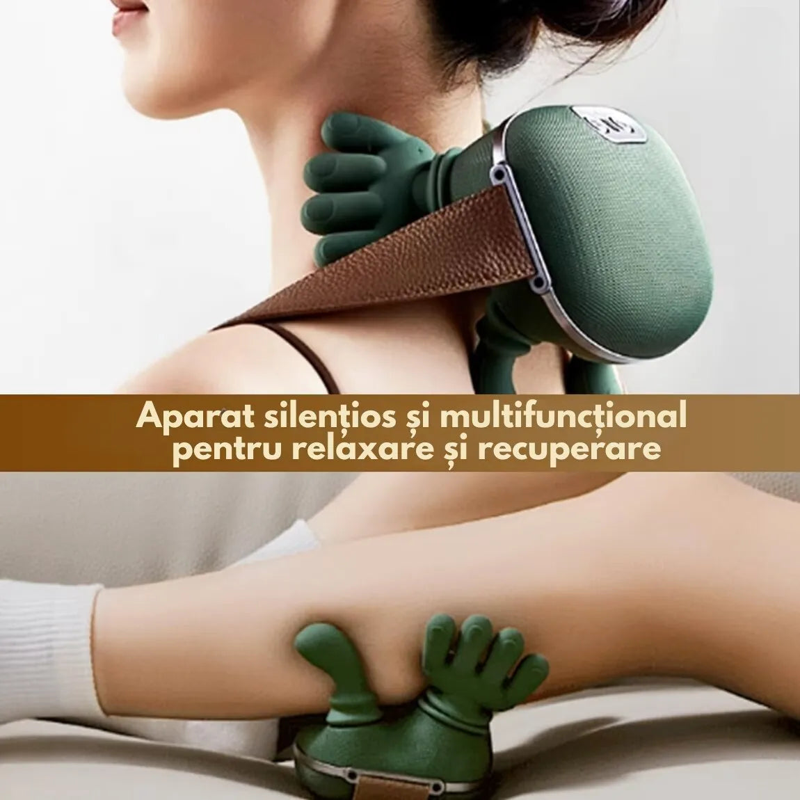 Aparat masaj 4D Shiatsu, pentru gât, umeri și picioare, încălzire 40–45°C, 3 moduri, fără fir