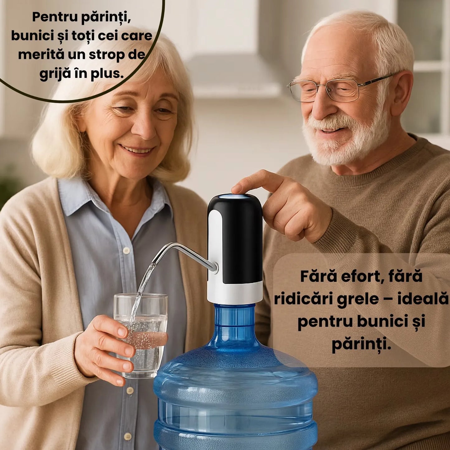 Pompă electrică pentru apă, dozator portabil pentru bidon 5–20L, USB, baterie 1200mAh, tub inox