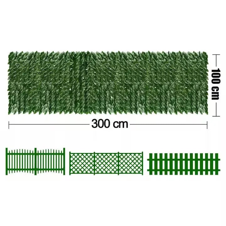 Gard viu artificial 3 x 1 m, panou cu frunze decorative, rezistent UV, pentru interior și exterior
