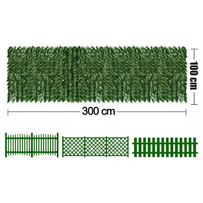 Gard viu artificial 3 x 1 m, panou cu frunze decorative, rezistent UV, pentru interior și exterior