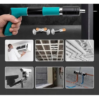 Kit pistol manual pentru fixare cuie, reglaj putere 5 trepte, pentru beton, lemn și metal, 50 cuie incluse