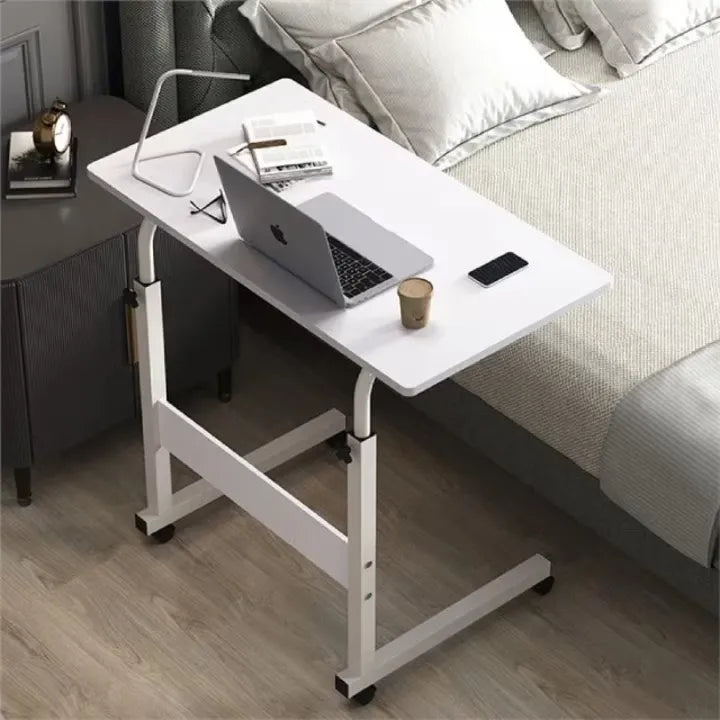 Masă laptop reglabilă pe înălțime, 70–90 cm, blat 40 x 60 cm, cu roți, structură din oțel și lemn