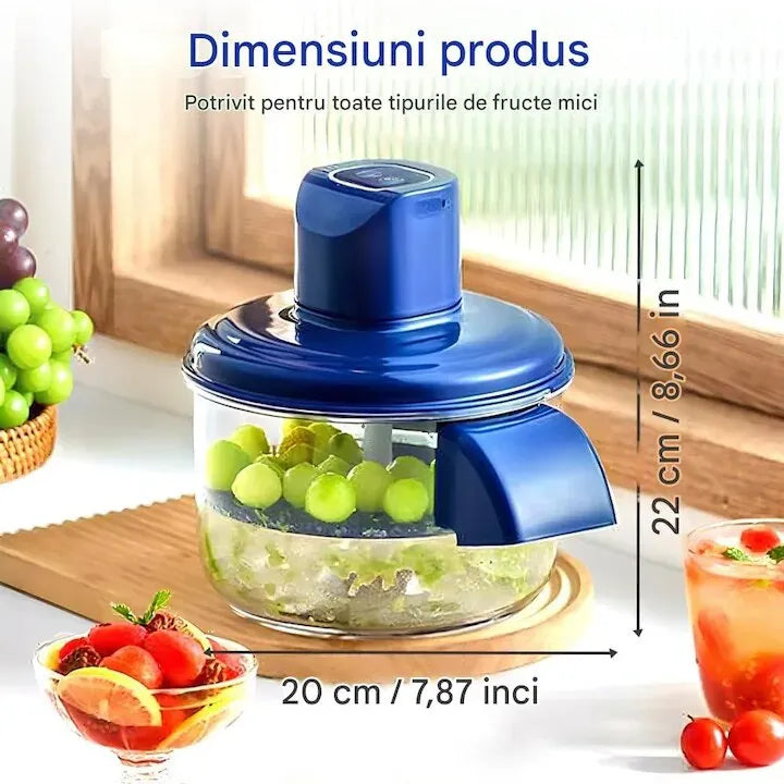 Aparat electric pentru curățat fructe și legume, fără fir, 50W, 5 lame inox, USB-C și baterie 1300mAh