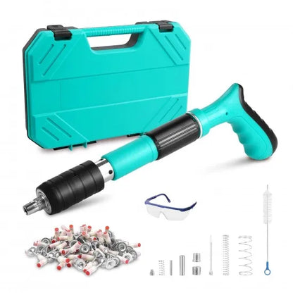 Kit pistol manual pentru fixare cuie, reglaj putere 5 trepte, pentru beton, lemn și metal, 50 cuie incluse