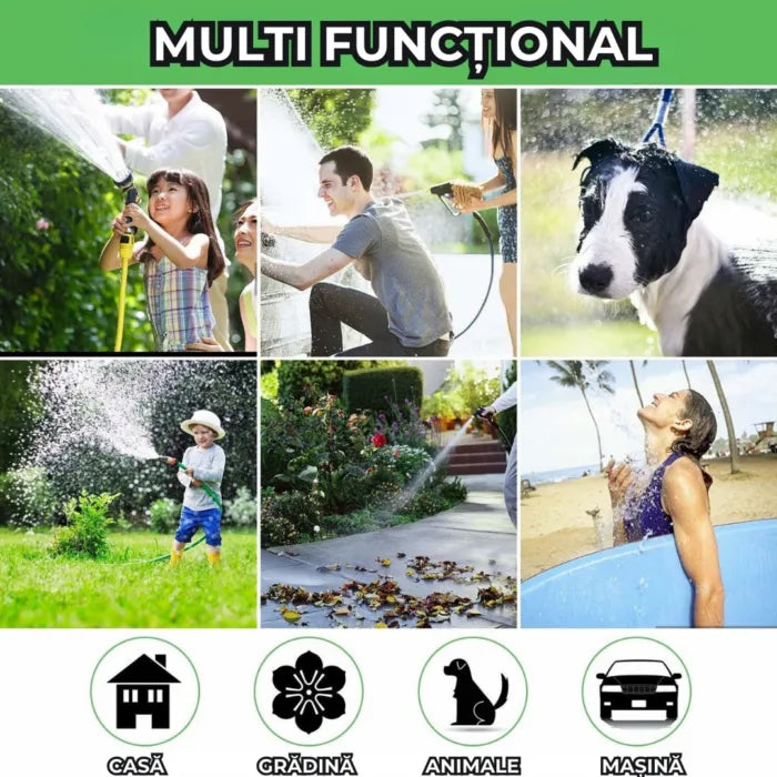 Furtun extensibil MAGIC HOSE 60 m, pistol de stropit inclus, lungime expandabilă 3x, moduri multiple de pulverizare