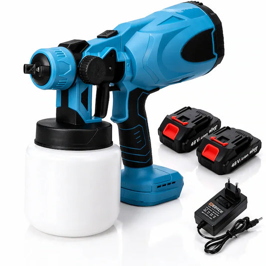 Pistol electric de vopsit cu acumulator 48V, 2 baterii, rezervor 1000 ml, debit reglabil, 1200 ml/min