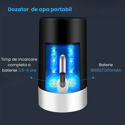 Pompă electrică pentru apă, dozator portabil pentru bidon 5–20L, USB, baterie 1200mAh, tub inox