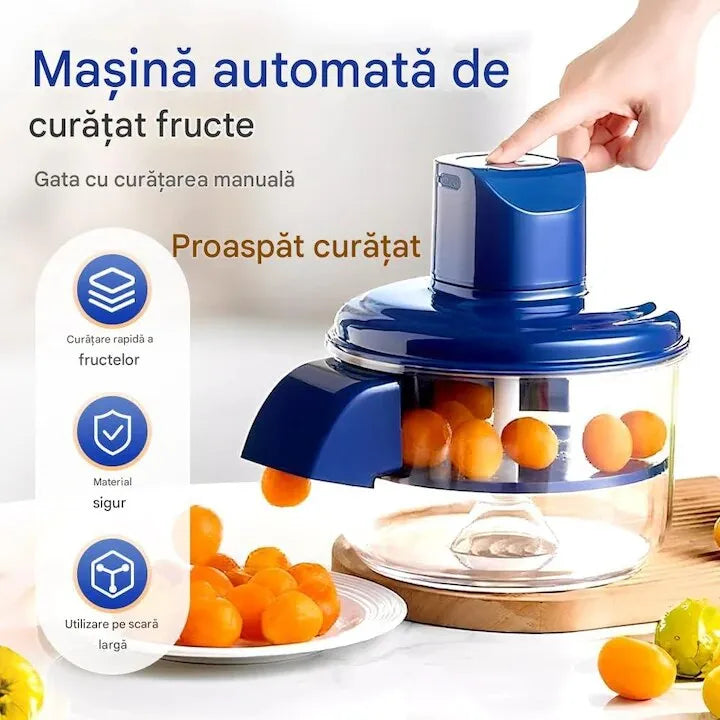 Aparat electric pentru curățat fructe și legume, fără fir, 50W, 5 lame inox, USB-C și baterie 1300mAh