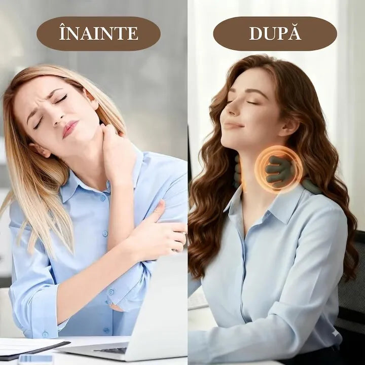 Aparat masaj 4D Shiatsu, pentru gât, umeri și picioare, încălzire 40–45°C, 3 moduri, fără fir