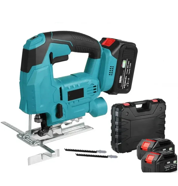 Fierăstrău pendular fără fir, 2 acumulatori 48V, variator turație 3200 rpm, 2 pânze incluse, valiză transport