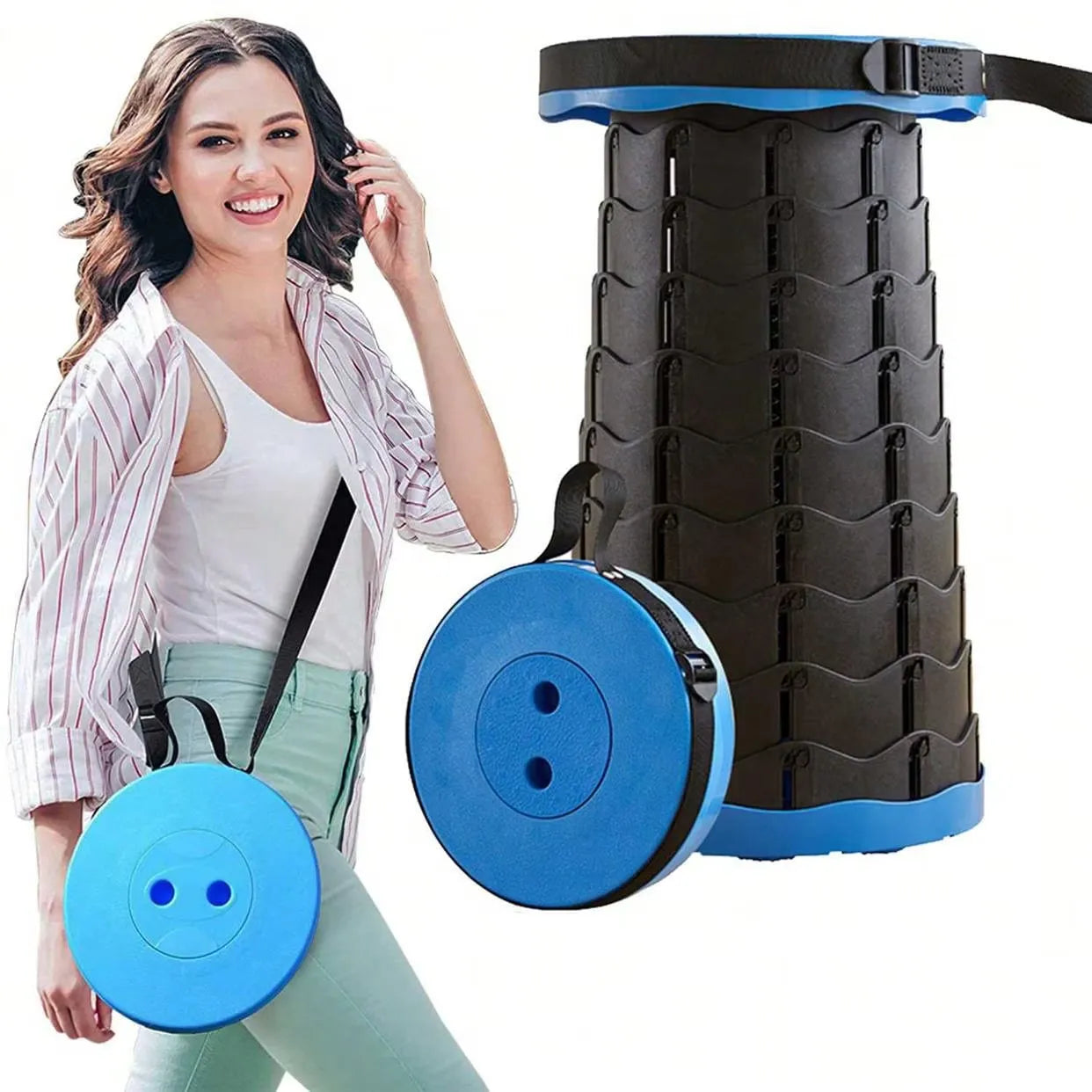 Scaun rotund telescopic portabil, retractabil și reglabil, până la 45,5 cm, pentru camping, pescuit și outdoor