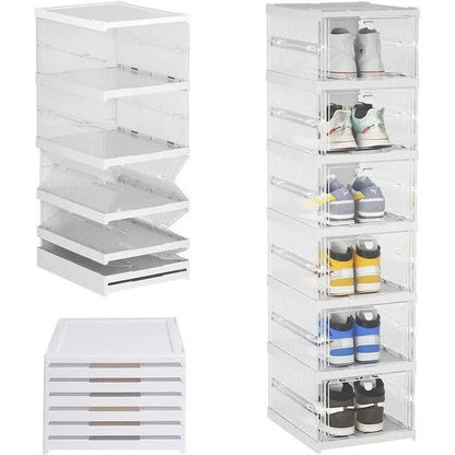 Organizator pantofi 6 nivele, cu 6 sertare rabatabile, plastic transparent ventilat, 105 cm, alb/gri