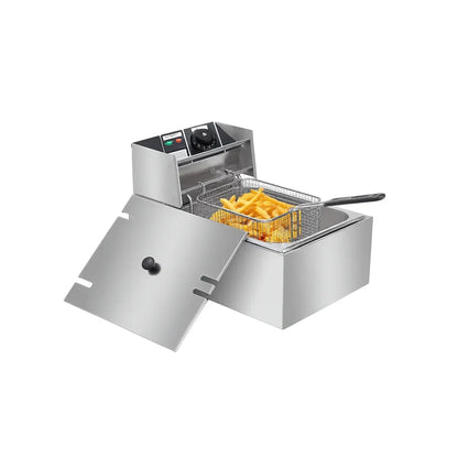 Friteuză electrică din inox, 2500W, capacitate 6L, termostat reglabil, coș prăjire inclus