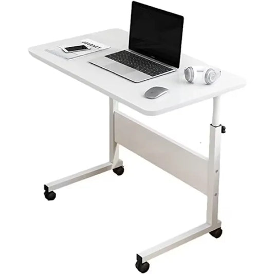 Masă laptop reglabilă pe înălțime, 70–90 cm, blat 40 x 60 cm, cu roți, structură din oțel și lemn