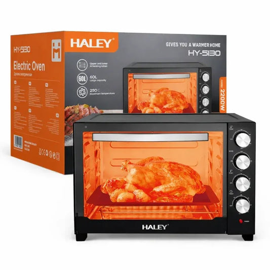 Cuptor electric HALEY 60L, 2200W, termostat 80–250°C, timer 60 minute, tavă pizza și accesorii incluse