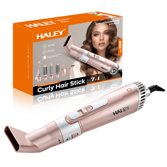 Perie cu aer cald HALEY 7 în 1, ionizare, protecție termică, accesorii interschimbabile, negru/auriu