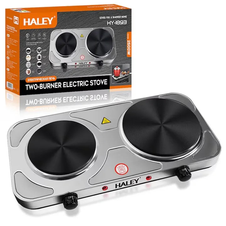 Plită electrică portabilă HALEY, 2500W, 2 arzătoare, temperatură reglabilă, inox