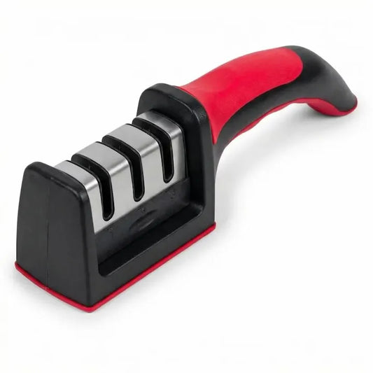 Ascuțitor cuțite manual, 3 sloturi din oțel, bază antiderapantă și mâner ergonomic ABS