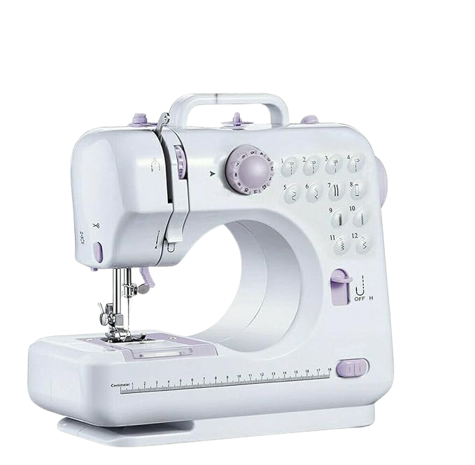 Mini mașină de cusut portabilă, 12 tipuri de cusături, alimentare la priză sau baterii, LED, accesorii incluse