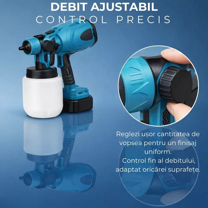 Pistol electric de vopsit cu acumulator 48V, 2 baterii, rezervor 1000 ml, debit reglabil, 1200 ml/min