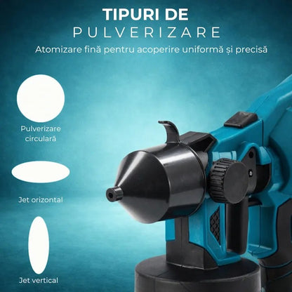 Pistol electric de vopsit cu acumulator 48V, 2 baterii, rezervor 1000 ml, debit reglabil, 1200 ml/min