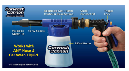 Pistol cu recipient pentru detergent CarWash Cannon, pentru spălare auto, aplicare soluție și clătire cu apă