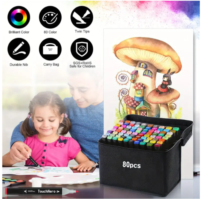 Set 80 de Marker, cu 2 capete diferite