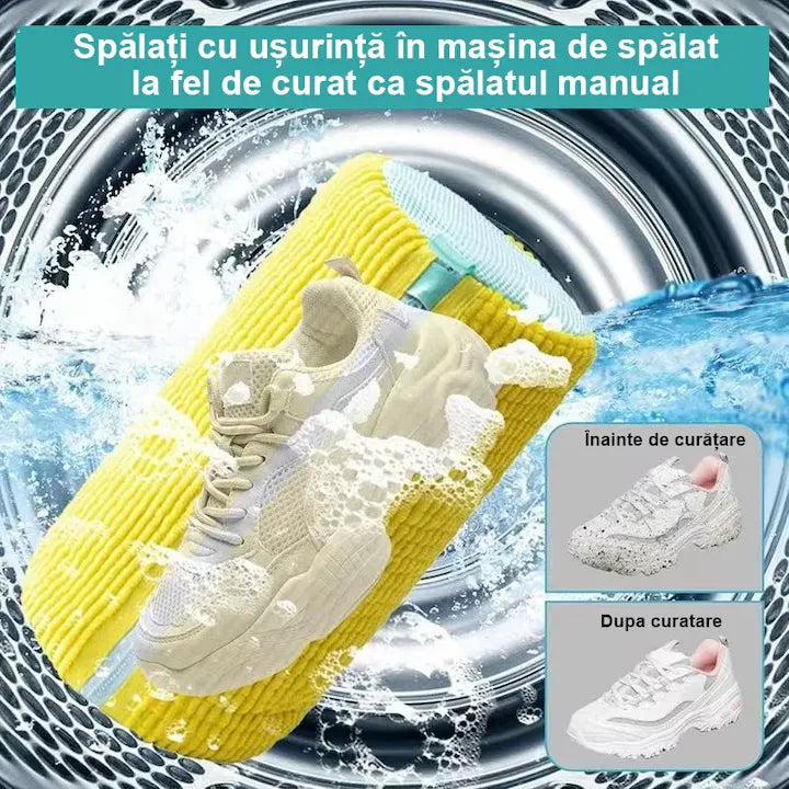 Sac pentru spălat încălțăminte, reutilizabil, 39 x 19 cm, cu fermoar și interior chenille, galben