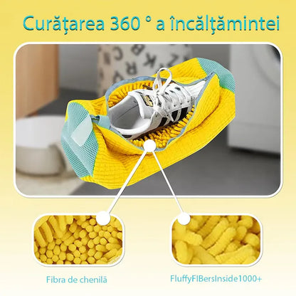 Sac pentru spălat încălțăminte, reutilizabil, 39 x 19 cm, cu fermoar și interior chenille, galben