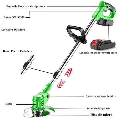 Motocoasă electrică 48V, 2 acumulatori 4000mAh, 18000 RPM, lame și disc incluse