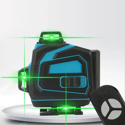 Kit nivelă laser 4D, linii verzi 4x360°, autonivelare, telecomandă, 2 baterii, trepied și servietă