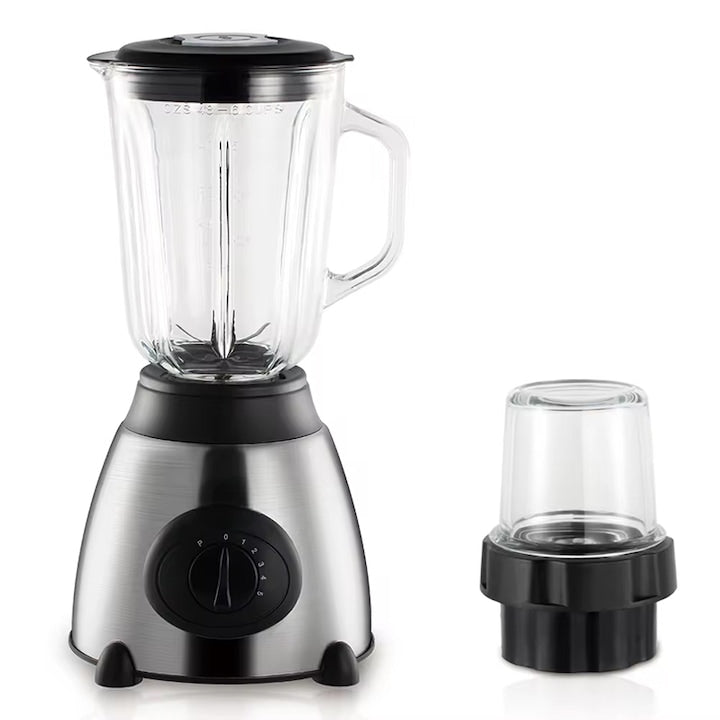 Blender profesional multifuncțional, 1.5L, 1000W, 5 viteze, 45000 RPM, bol sticlă, 4 lame inox, râșniță cafea