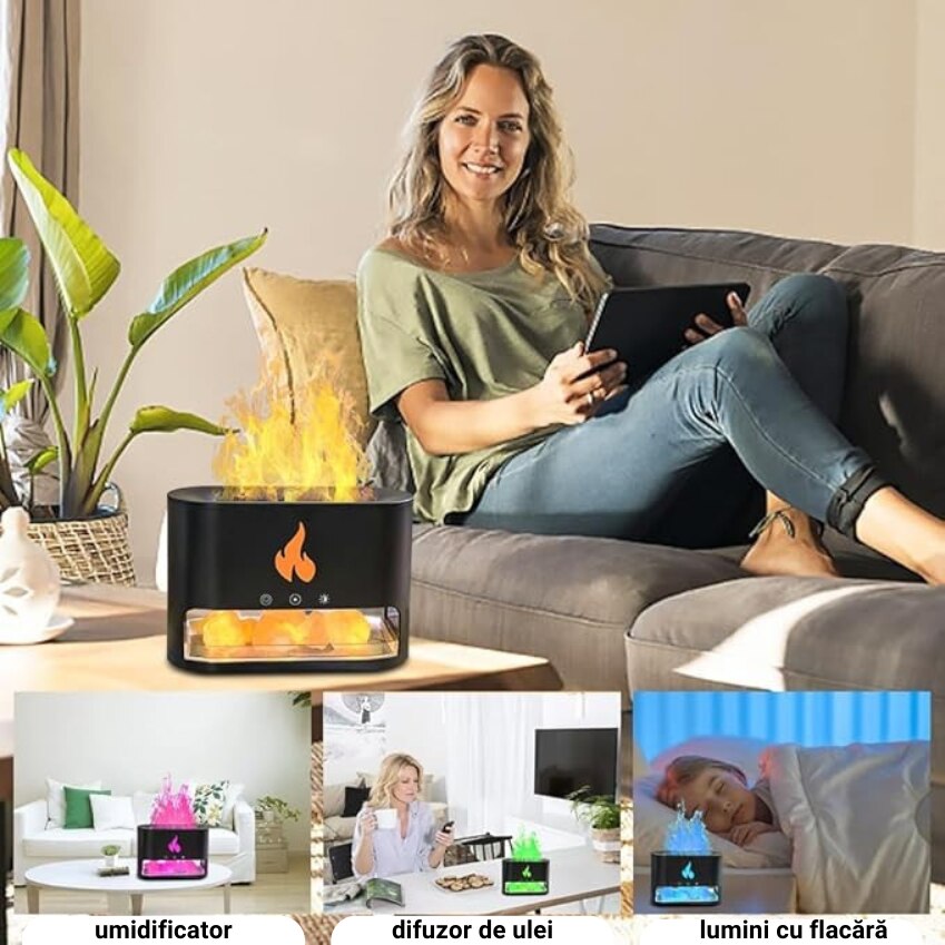 Difuzor Aromaterapie, cu Cristale de Sare si Efect de Flacara
