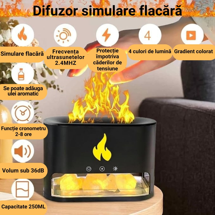 Difuzor Aromaterapie, cu Cristale de Sare si Efect de Flacara
