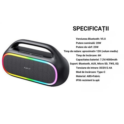 Boxa Portabila, 12H, WaterProof, Havit